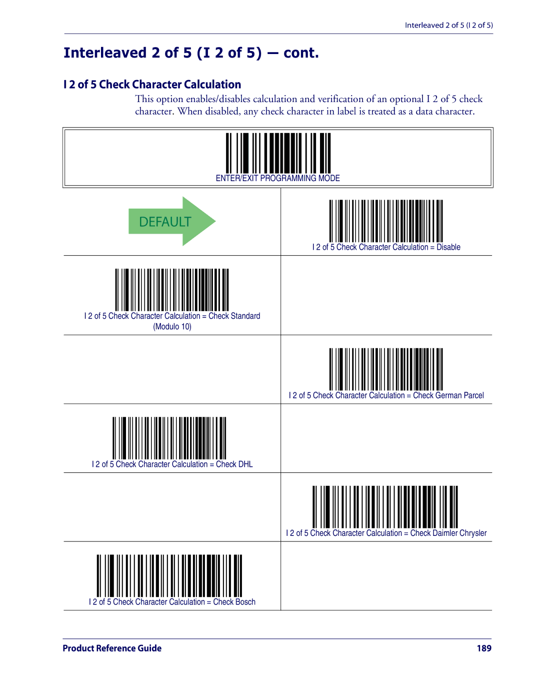 Datalogic Scanning QD2100 manual Interleaved 2 of 5 I 2 of 5, Check Character Calculation 