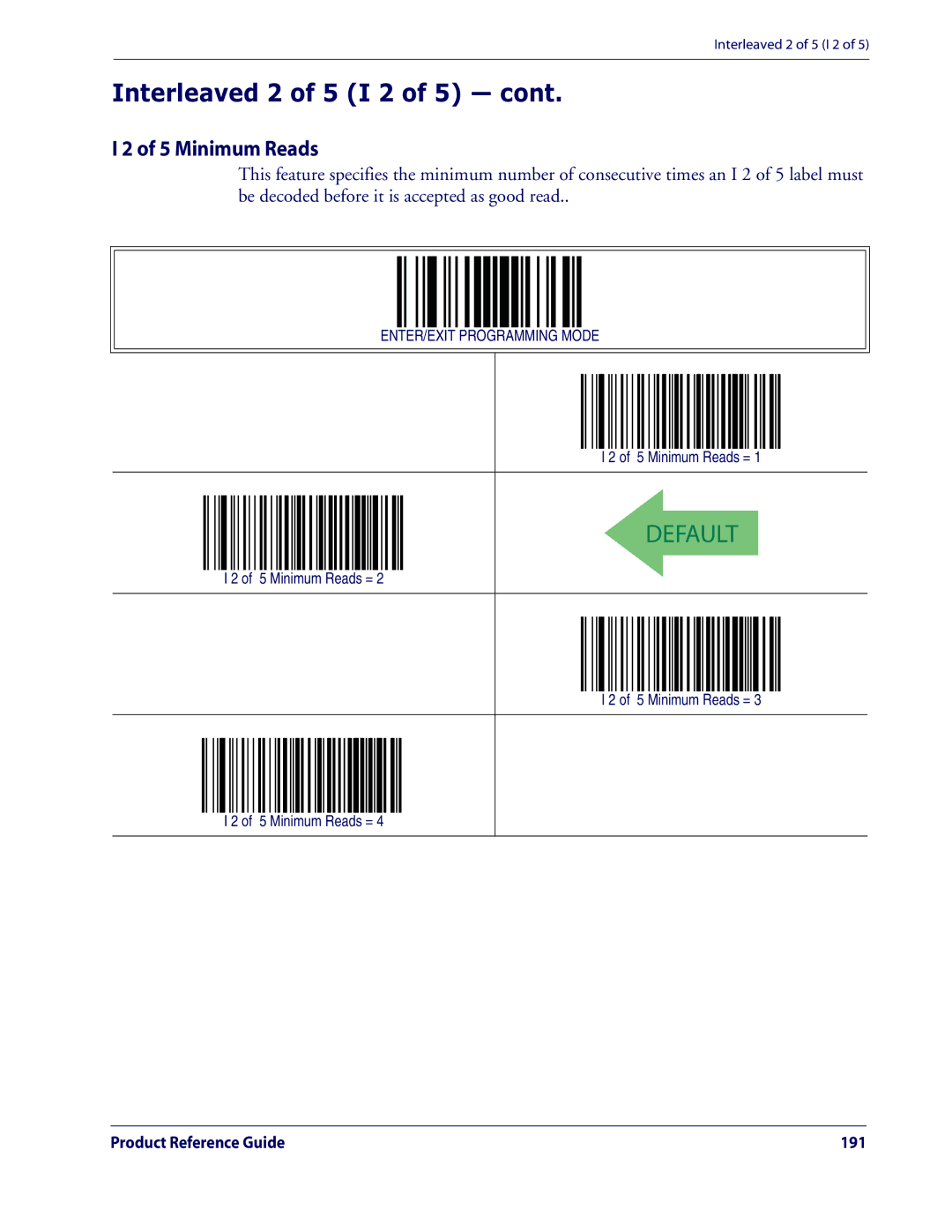 Datalogic Scanning QD2100 manual Minimum Reads = 