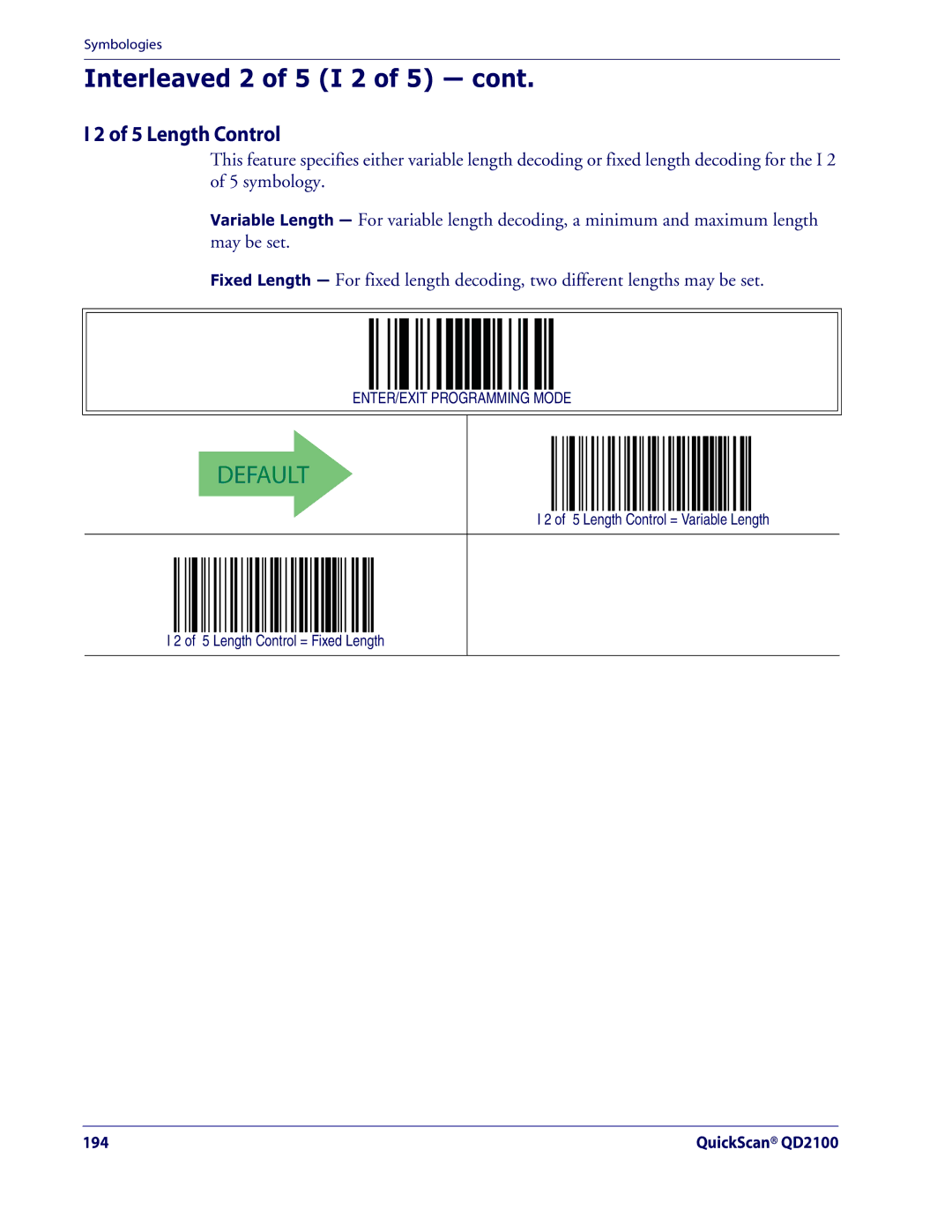 Datalogic Scanning QD2100 manual Length Control 