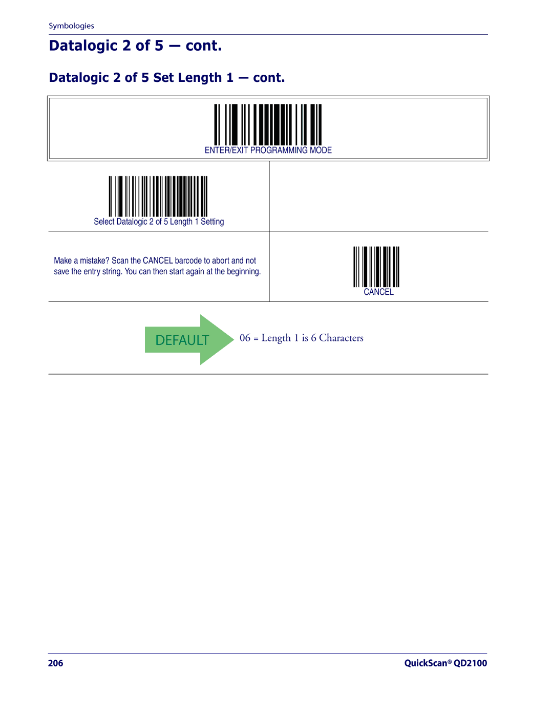 Datalogic Scanning QD2100 manual Datalogic 2 of 5 Set Length 1, Select Datalogic 2 of 5 Length 1 Setting 