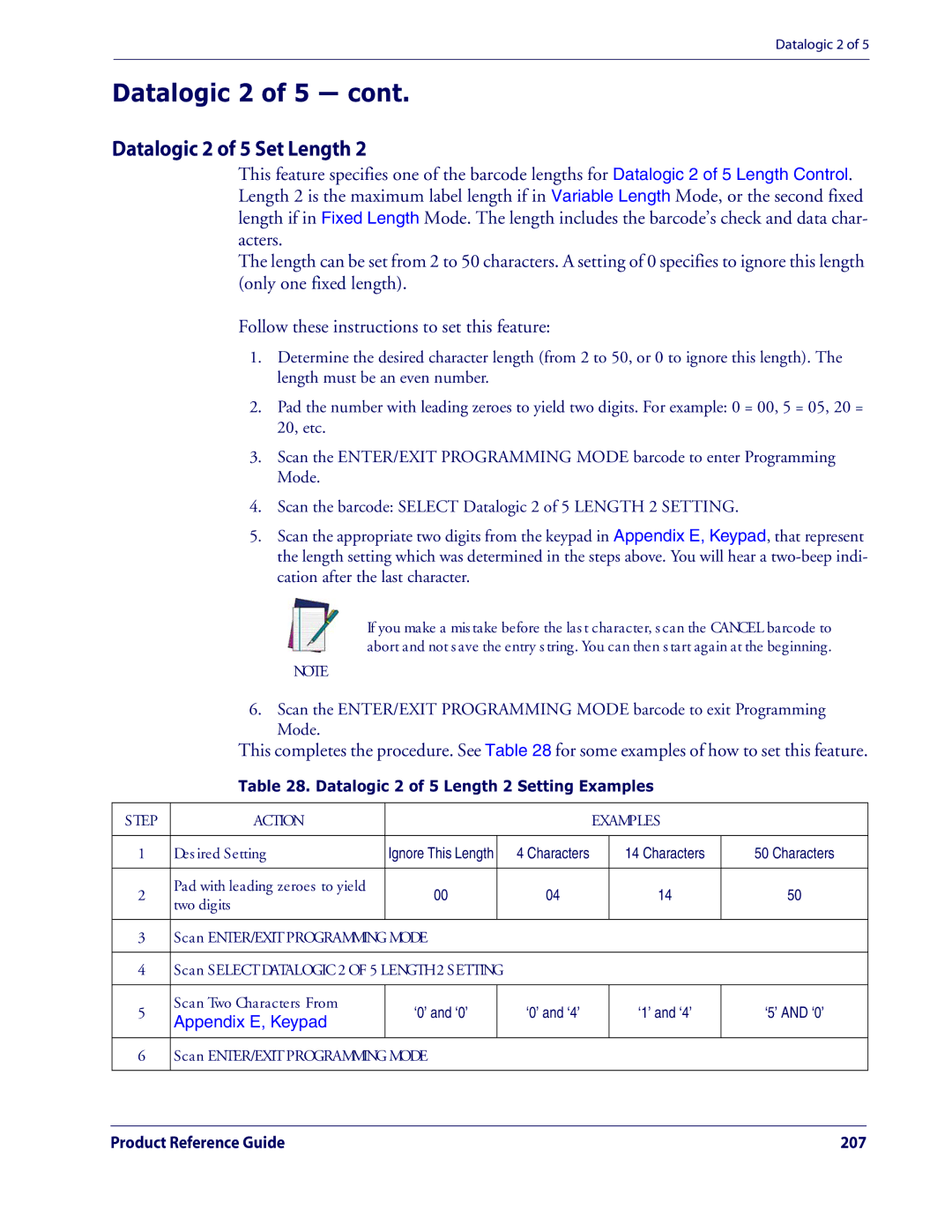 Datalogic Scanning QD2100 manual Datalogic 2 of 5 Length 2 Setting Examples 