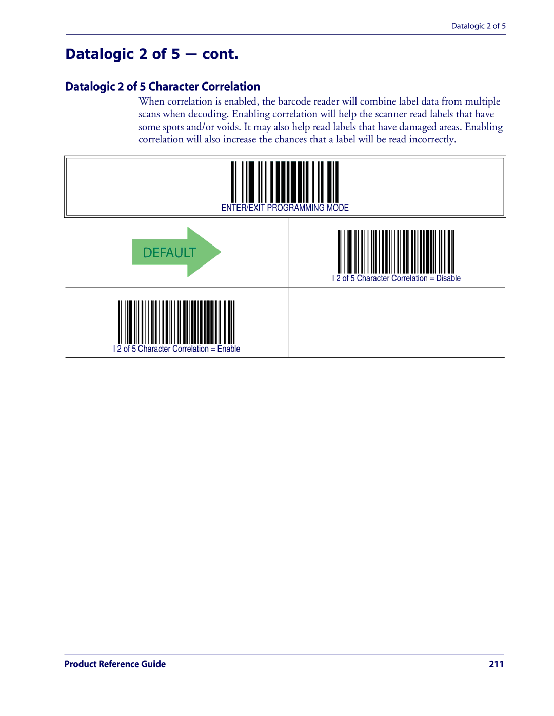 Datalogic Scanning QD2100 manual Datalogic 2 of 5 Character Correlation 