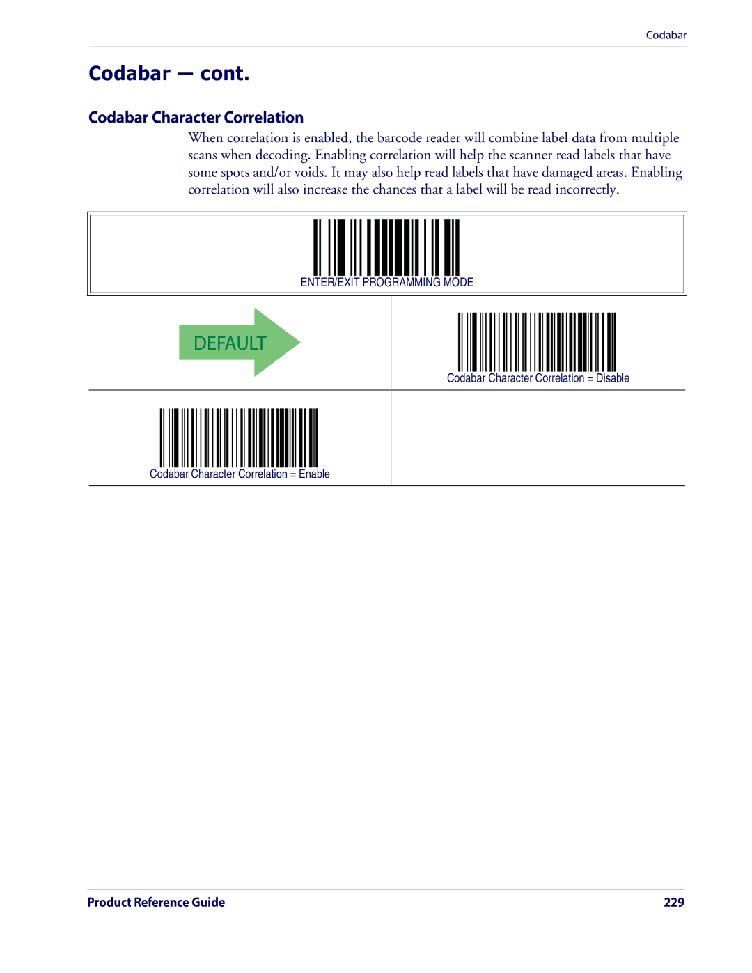 Datalogic Scanning QD2100 manual Codabar Character Correlation 