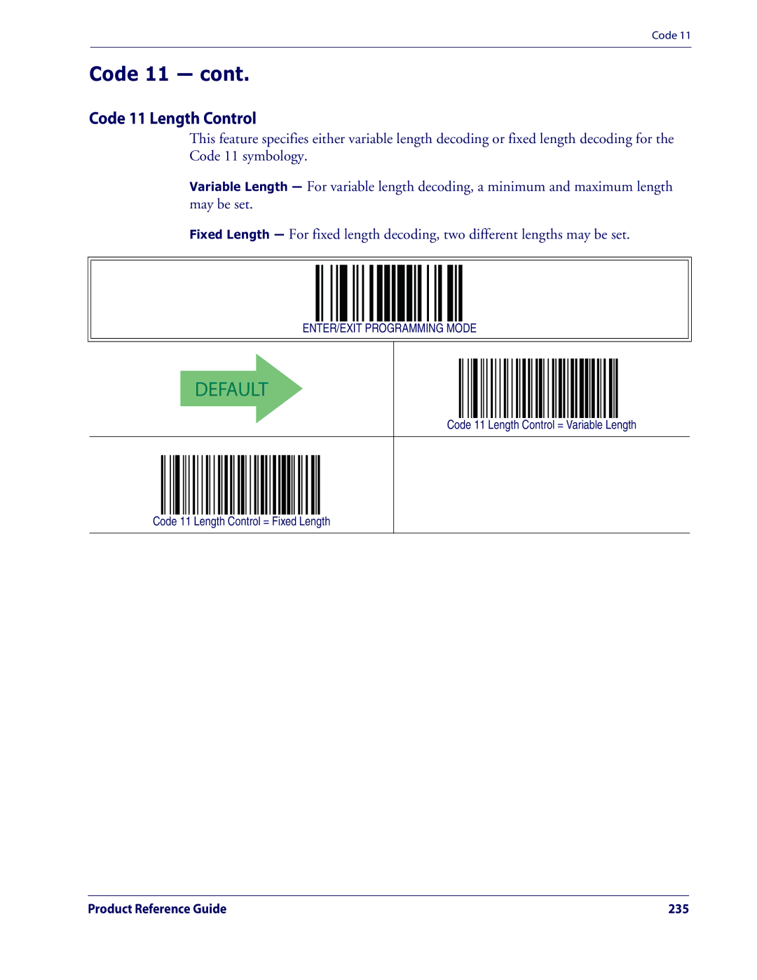 Datalogic Scanning QD2100 manual Code 11 Length Control 