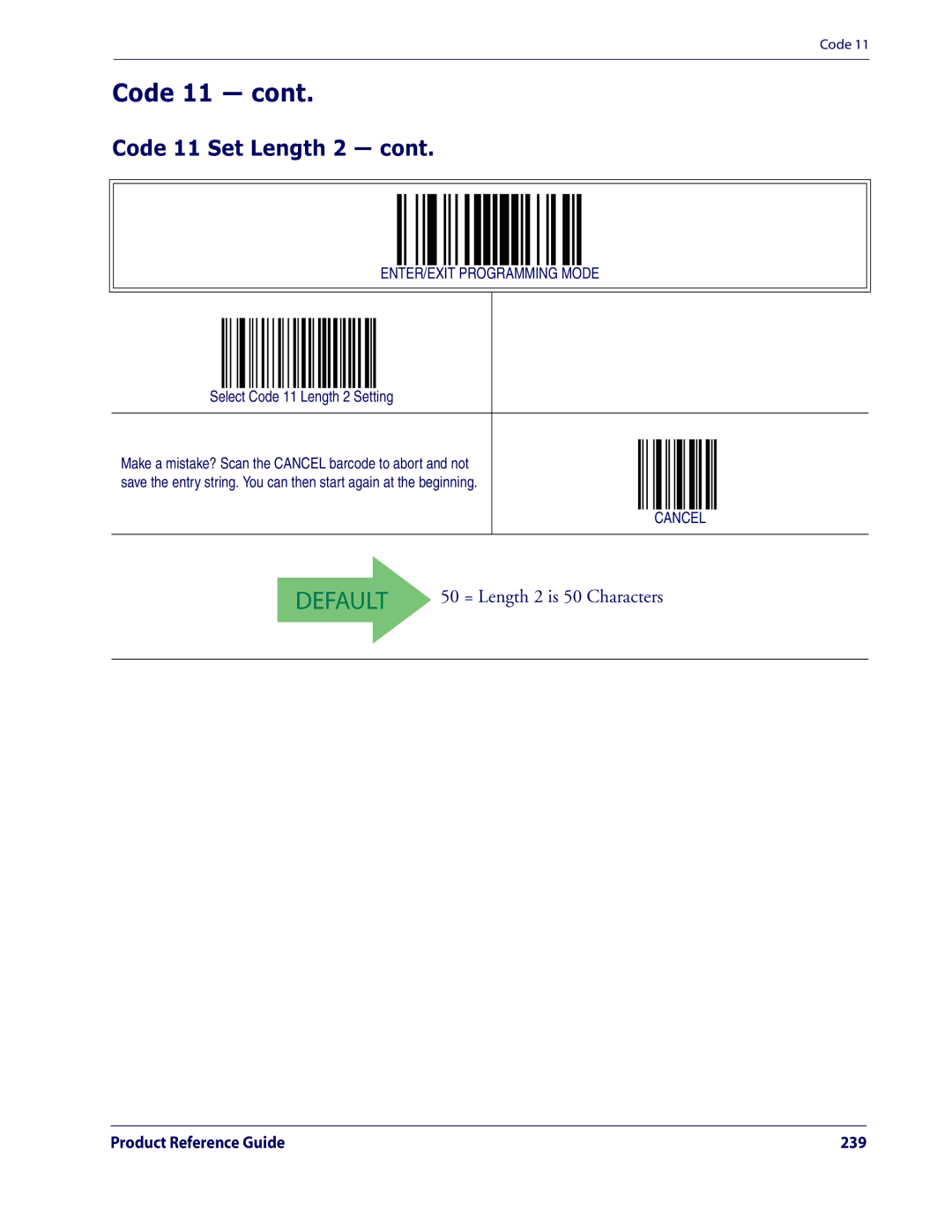 Datalogic Scanning QD2100 manual Code 11 Set Length 2, Select Code 11 Length 2 Setting 