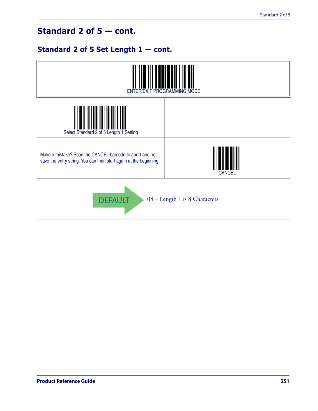 Datalogic Scanning QD2100 manual Standard 2 of 5 Set Length 1, Select Standard 2 of 5 Length 1 Setting 