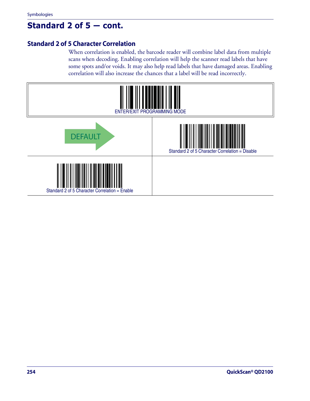 Datalogic Scanning QD2100 manual Standard 2 of 5 Character Correlation 