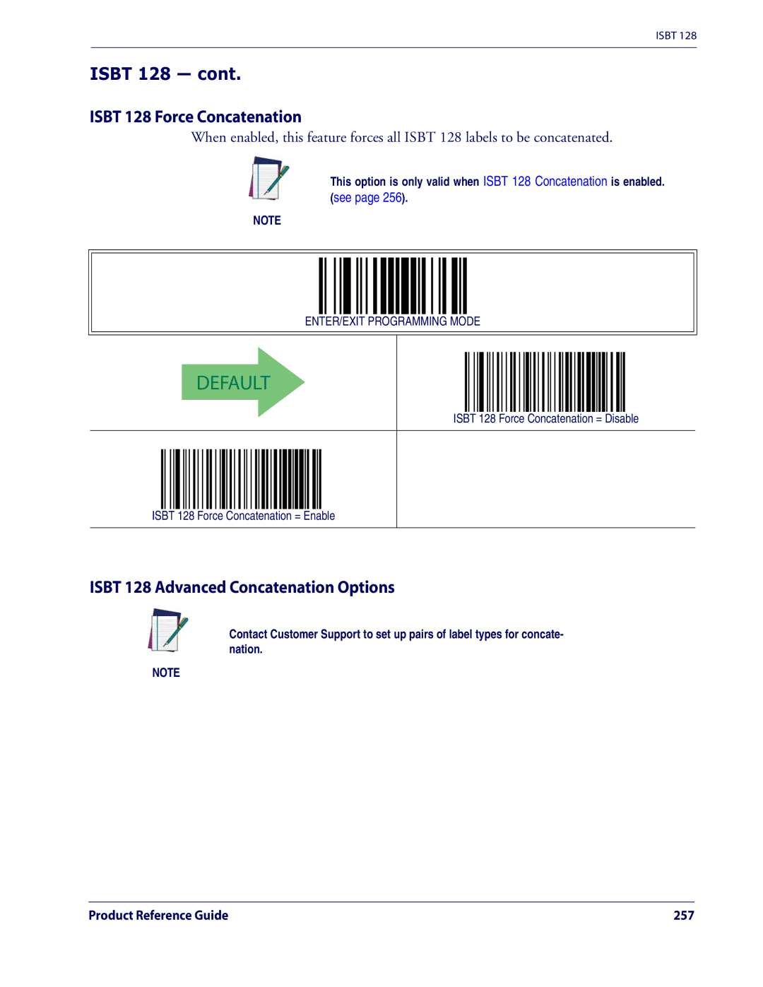 Datalogic Scanning QD2100 manual Isbt 128 Force Concatenation, Isbt 128 Advanced Concatenation Options 