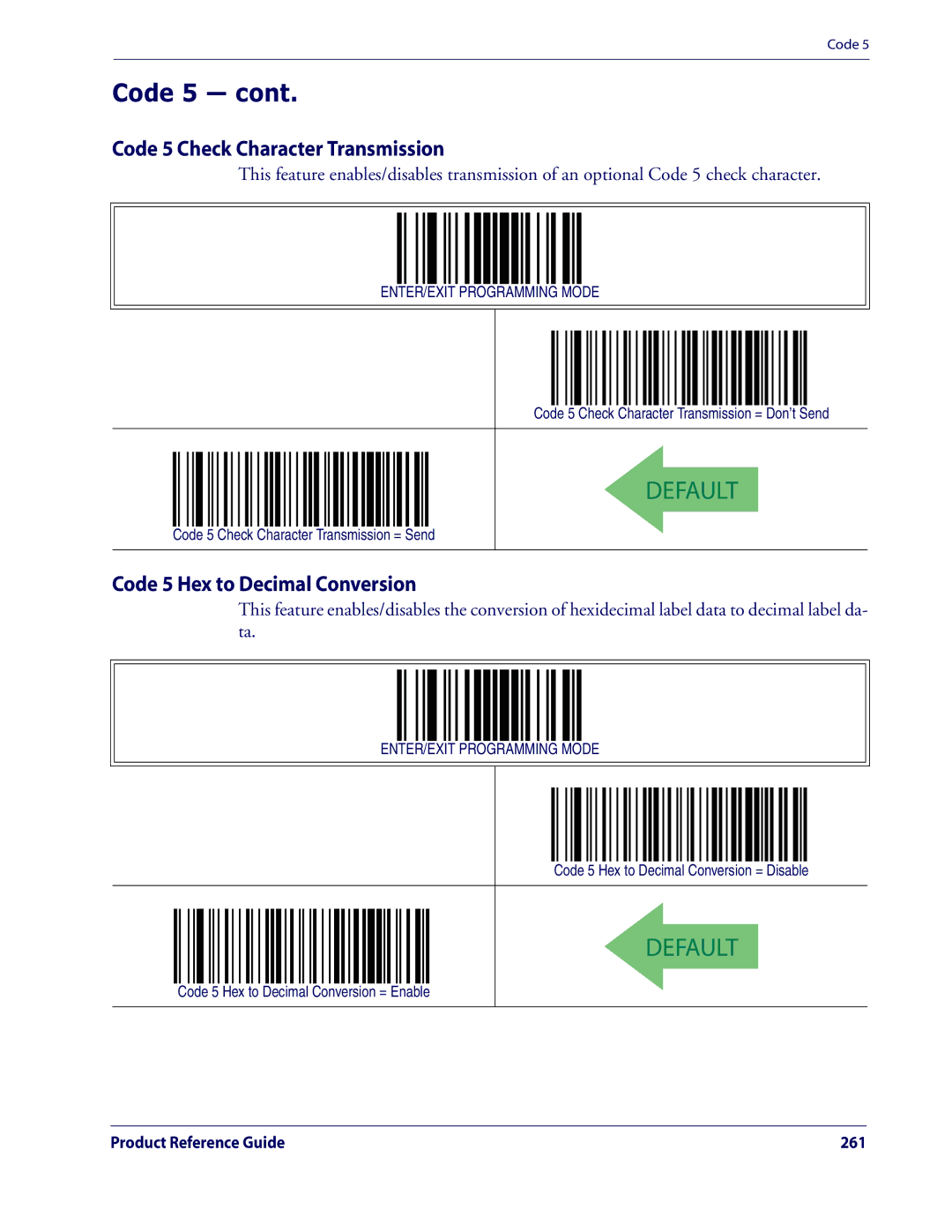 Datalogic Scanning QD2100 manual Code 5 Check Character Transmission, Code 5 Hex to Decimal Conversion 