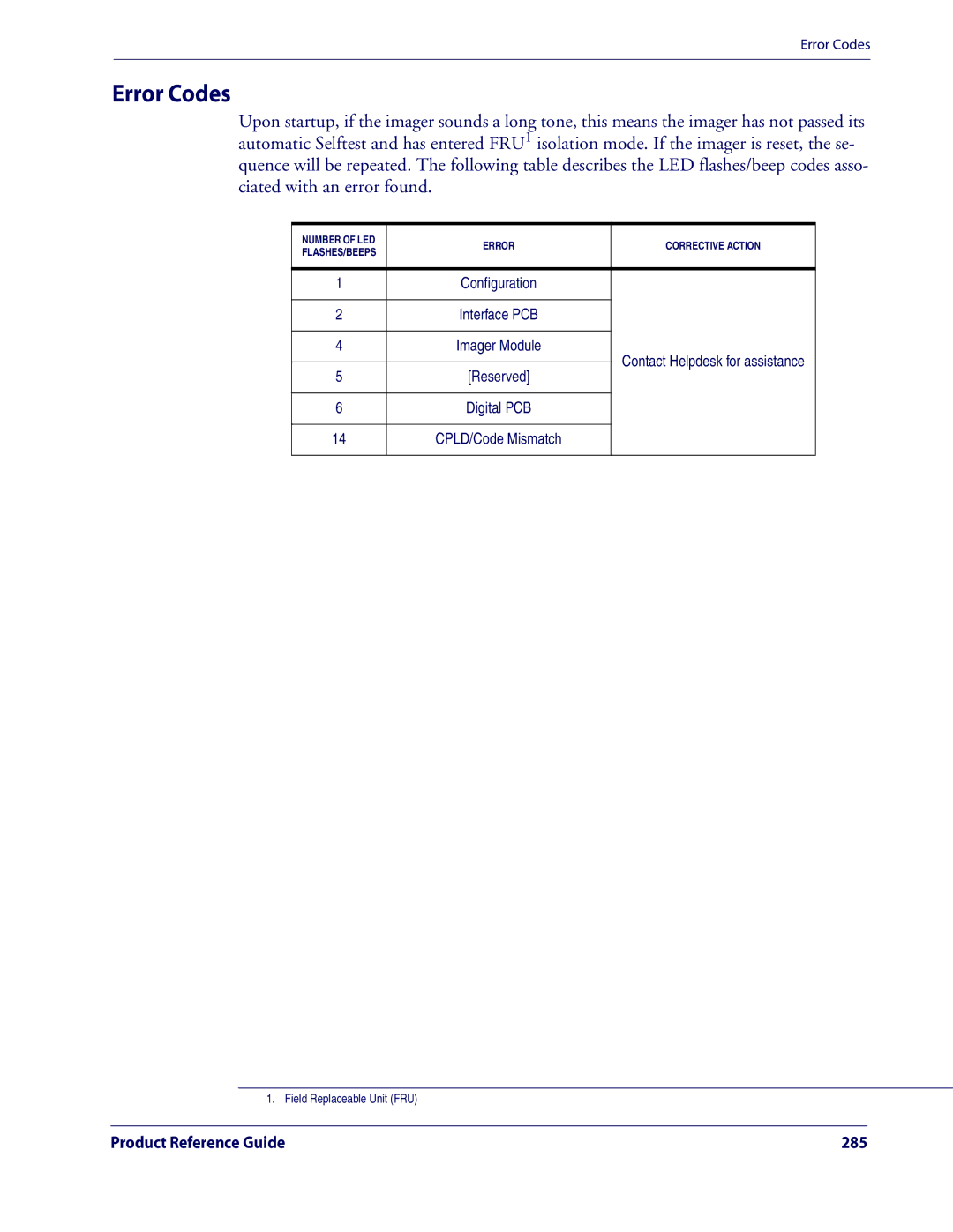 Datalogic Scanning QD2100 manual Error Codes 