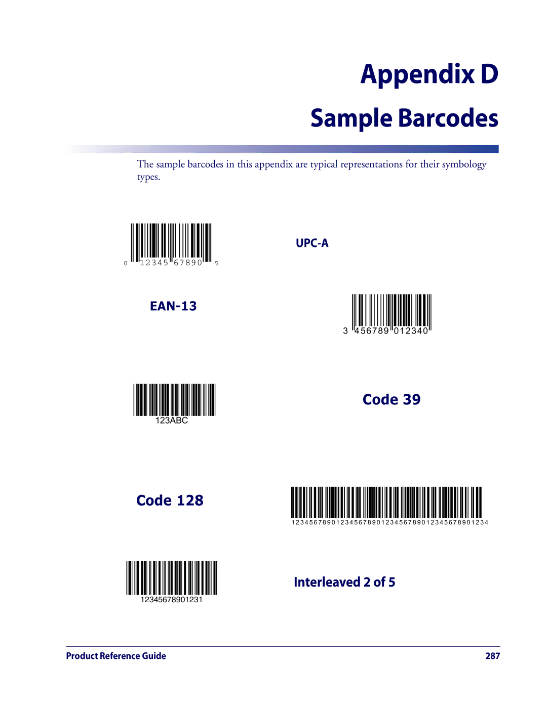 Datalogic Scanning QD2100 manual Sample Barcodes, Code, Interleaved 2, EAN-13 