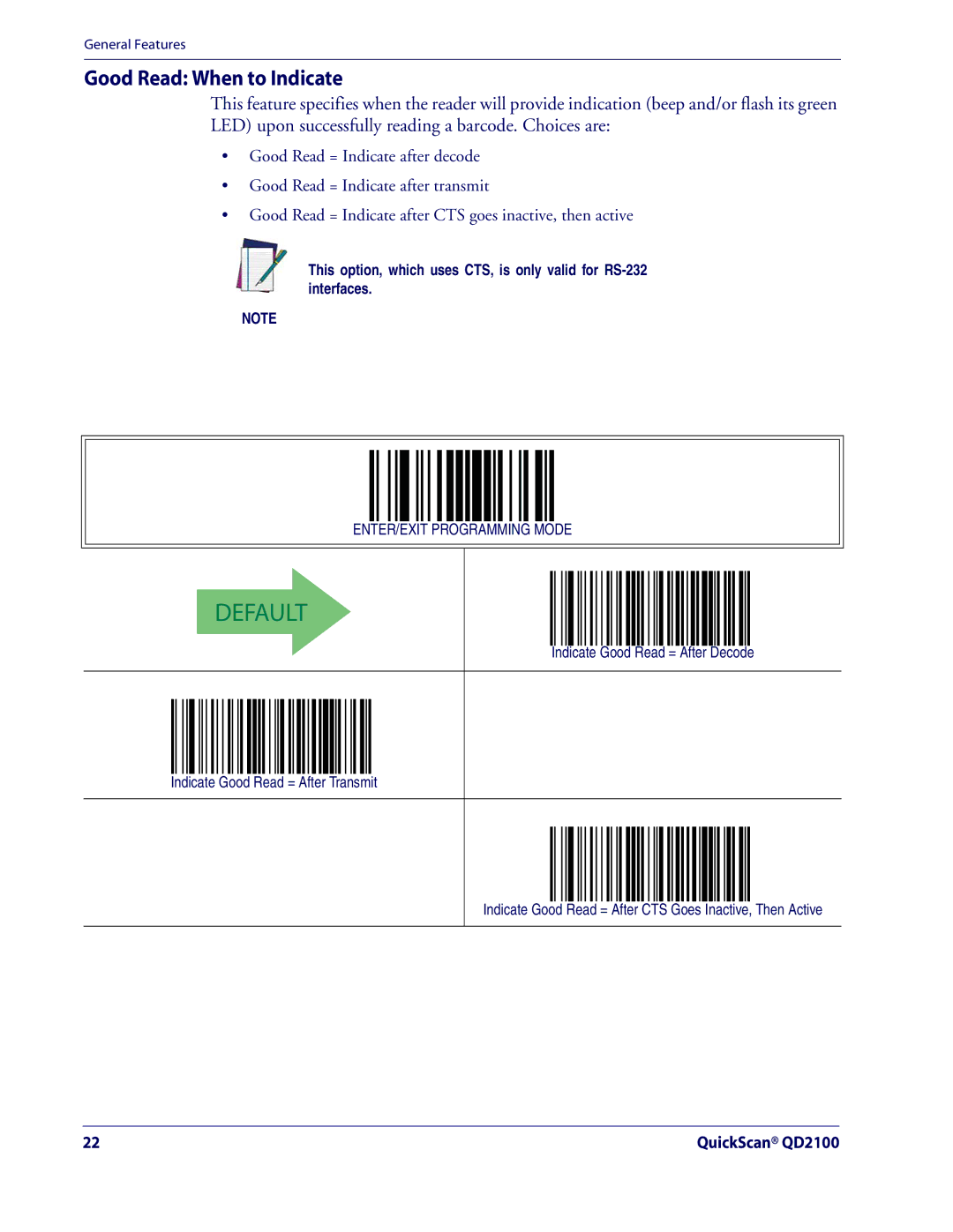 Datalogic Scanning QD2100 manual Good Read When to Indicate 