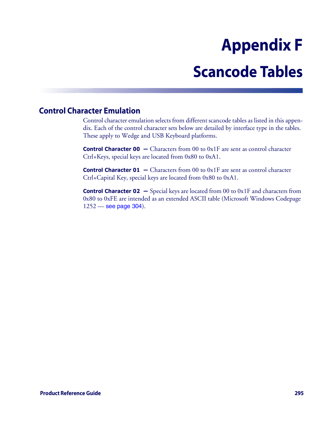 Datalogic Scanning QD2100 manual Scancode Tables, Control Character Emulation 