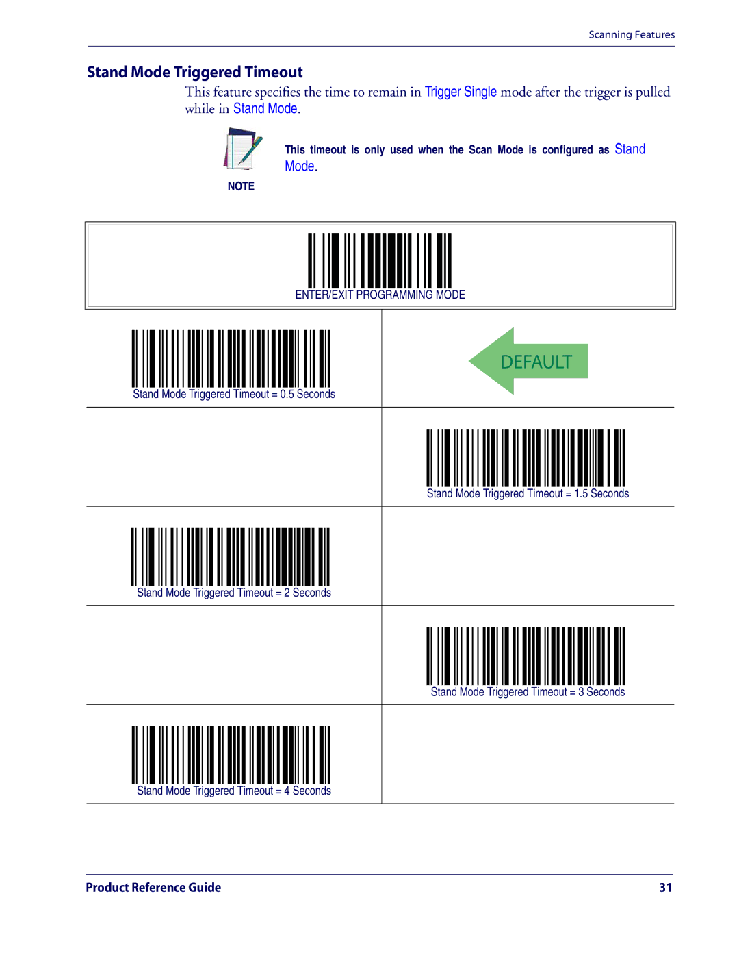 Datalogic Scanning QD2100 manual Stand Mode Triggered Timeout 