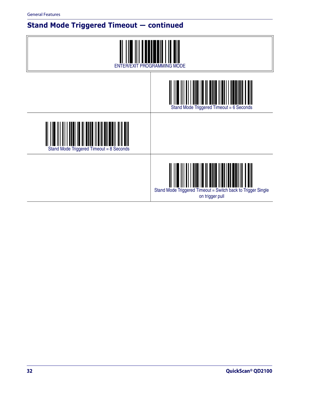 Datalogic Scanning QD2100 manual Stand Mode Triggered Timeout 