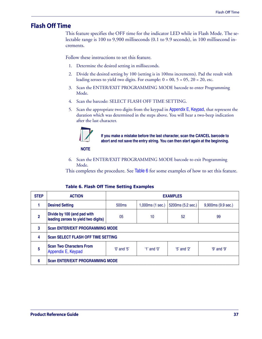 Datalogic Scanning QD2100 manual Flash Off Time Setting Examples 