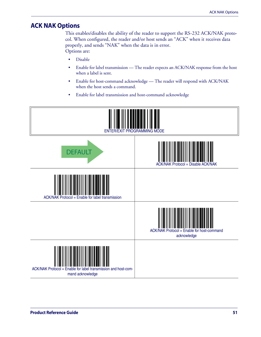 Datalogic Scanning QD2100 manual ACK NAK Options 