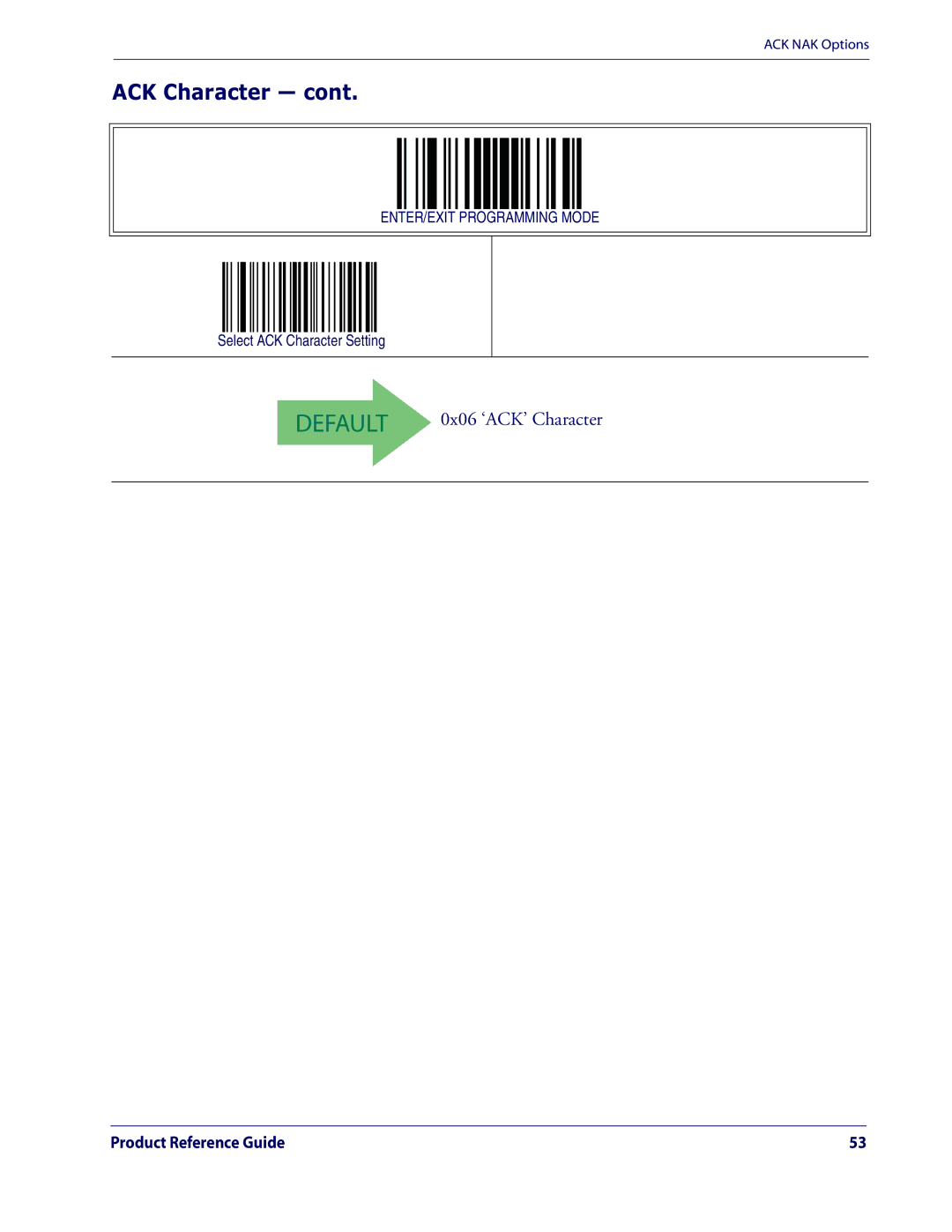 Datalogic Scanning QD2100 manual Select ACK Character Setting 