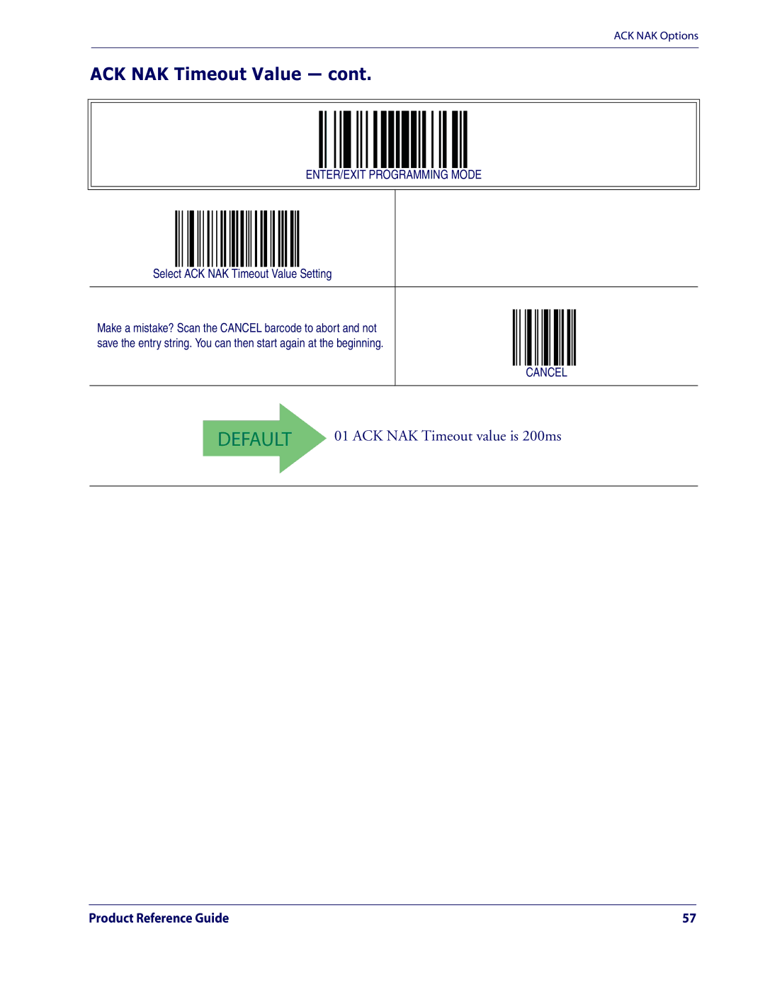 Datalogic Scanning QD2100 manual Select ACK NAK Timeout Value Setting 