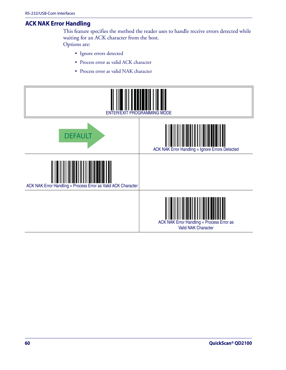 Datalogic Scanning QD2100 manual ACK NAK Error Handling 