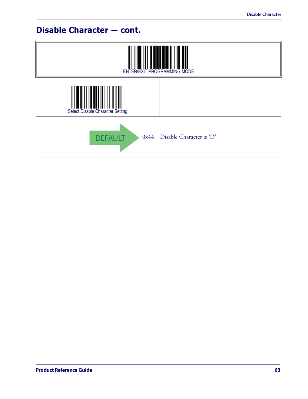 Datalogic Scanning QD2100 manual Select Disable Character Setting 