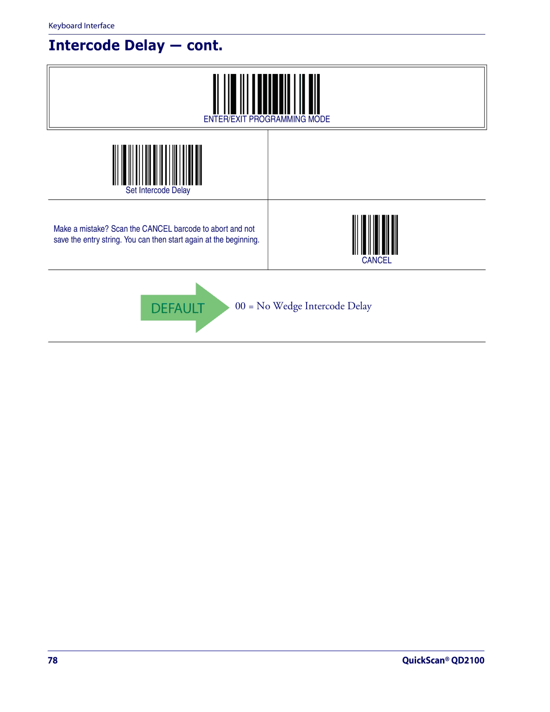 Datalogic Scanning QD2100 manual Set Intercode Delay 