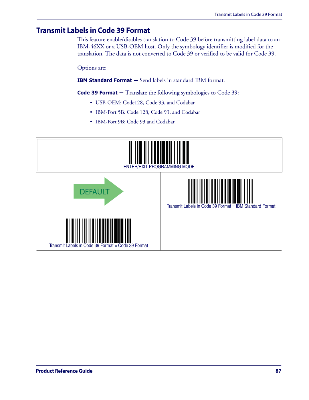 Datalogic Scanning QD2100 manual Transmit Labels in Code 39 Format 