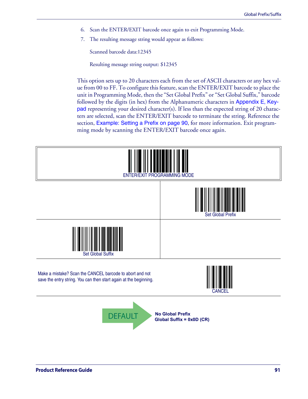 Datalogic Scanning QD2100 manual Set Global Prefix Set Global Suffix 