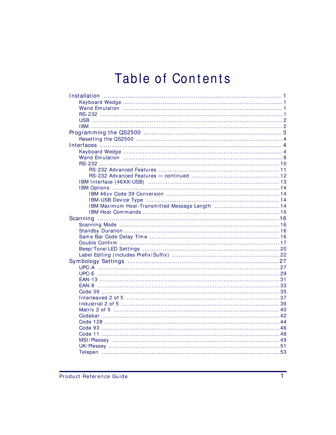 Datalogic Scanning QS2500 manual Table of Contents 