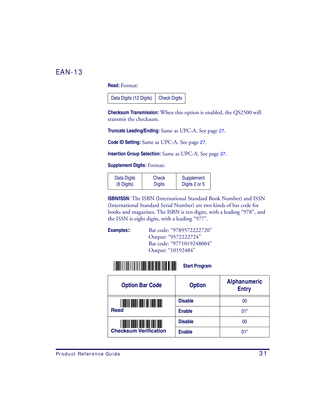 Datalogic Scanning QS2500 manual EAN-13 