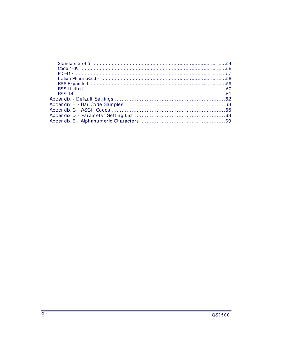 Datalogic Scanning QS2500 manual Appendix E Alphanumeric Characters 