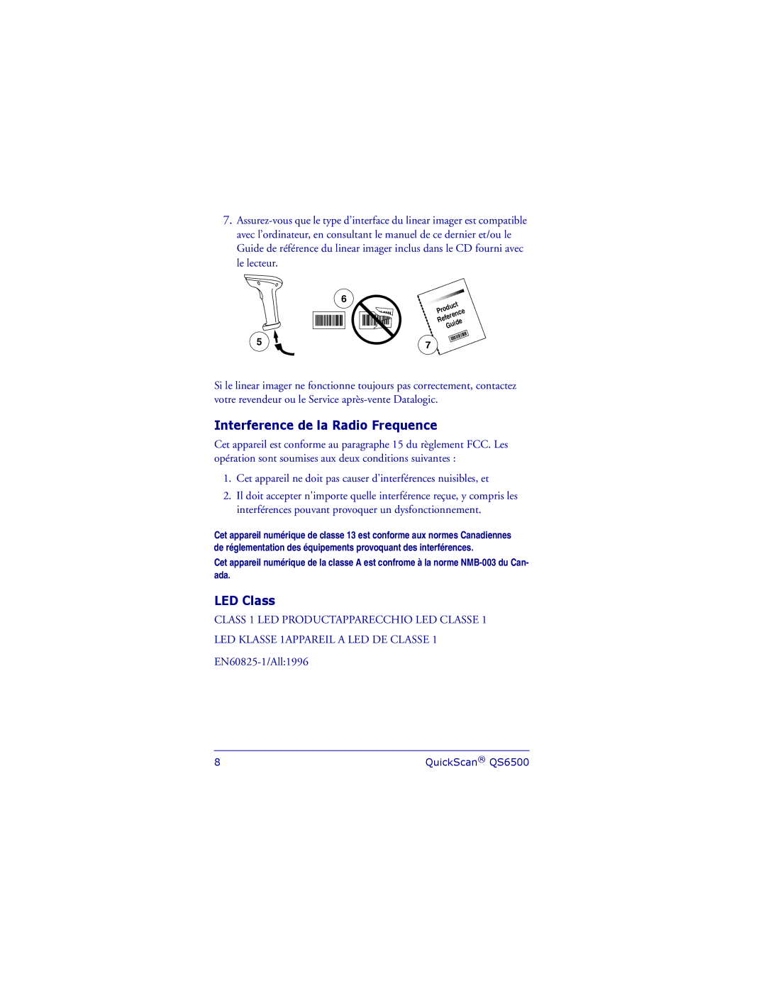 Datalogic Scanning QS6500 manual Interference de la Radio Frequence, LED Class 