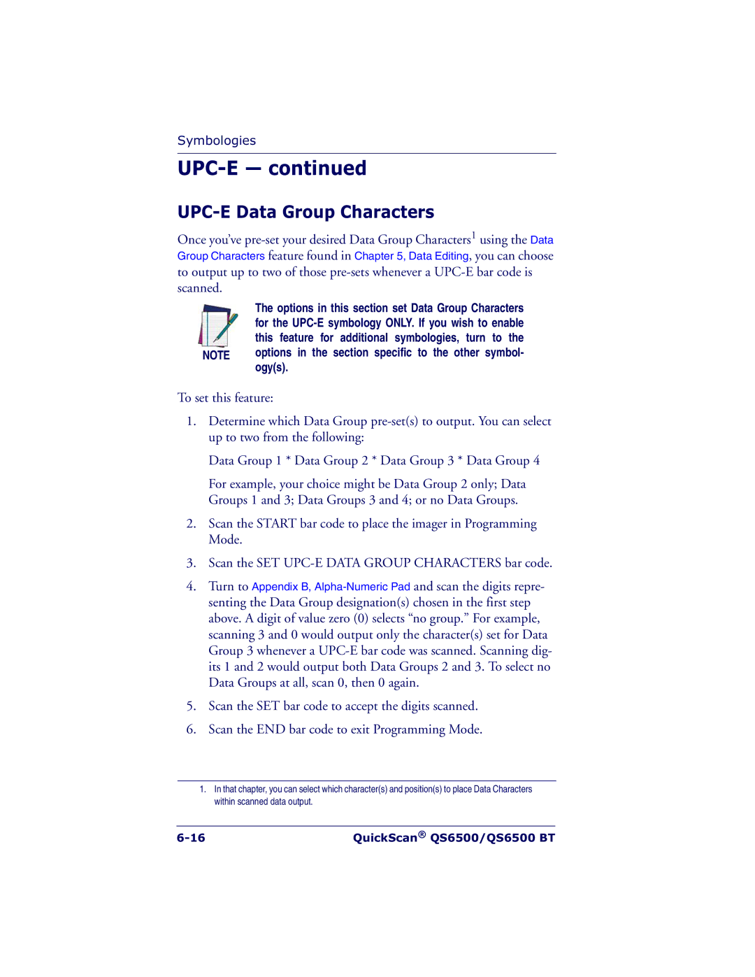 Datalogic Scanning QS6500BT manual UPC-E Data Group Characters 