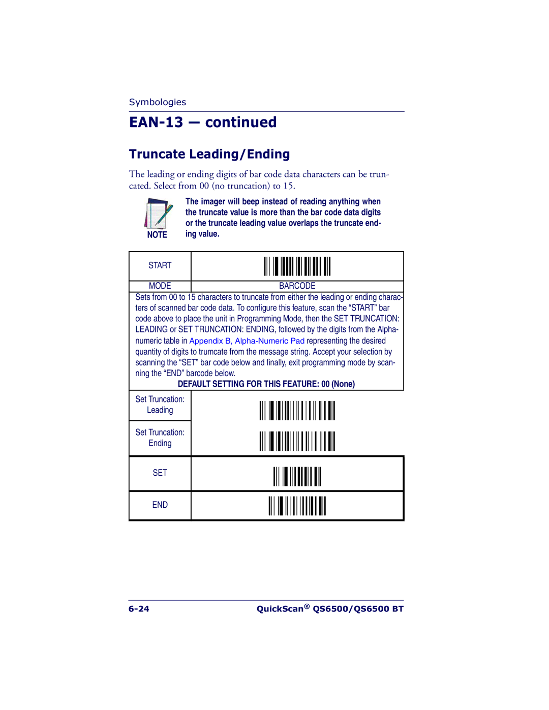 Datalogic Scanning QS6500BT manual Start Mode Barcode 