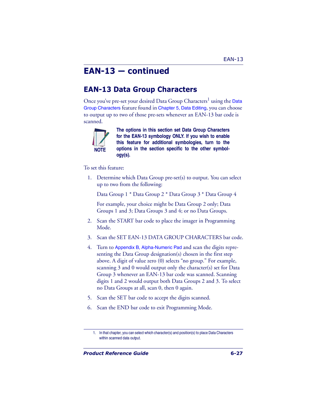 Datalogic Scanning QS6500BT manual EAN-13 Data Group Characters 