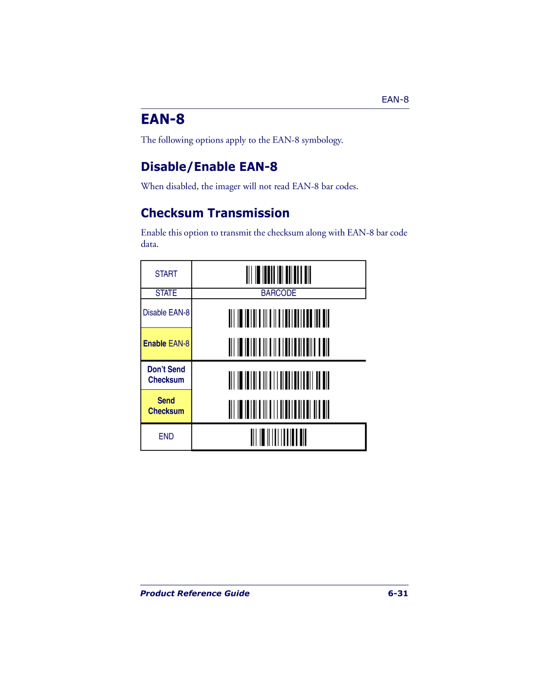 Datalogic Scanning QS6500BT manual Disable/Enable EAN-8, Send 