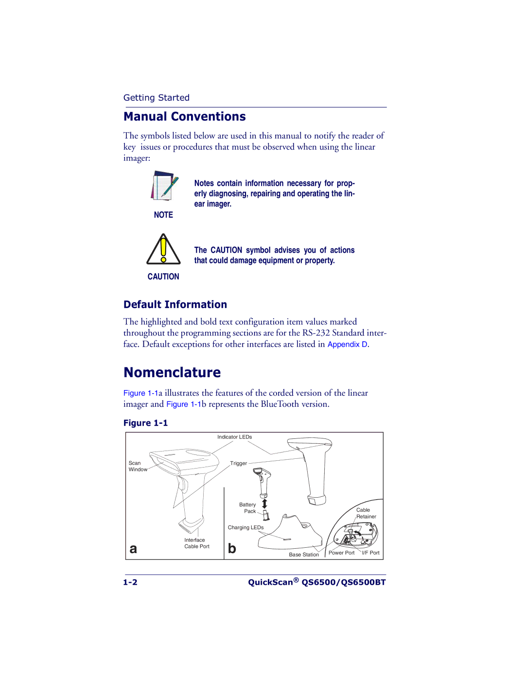 Datalogic Scanning QS6500BT manual Nomenclature, Manual Conventions, Default Information 