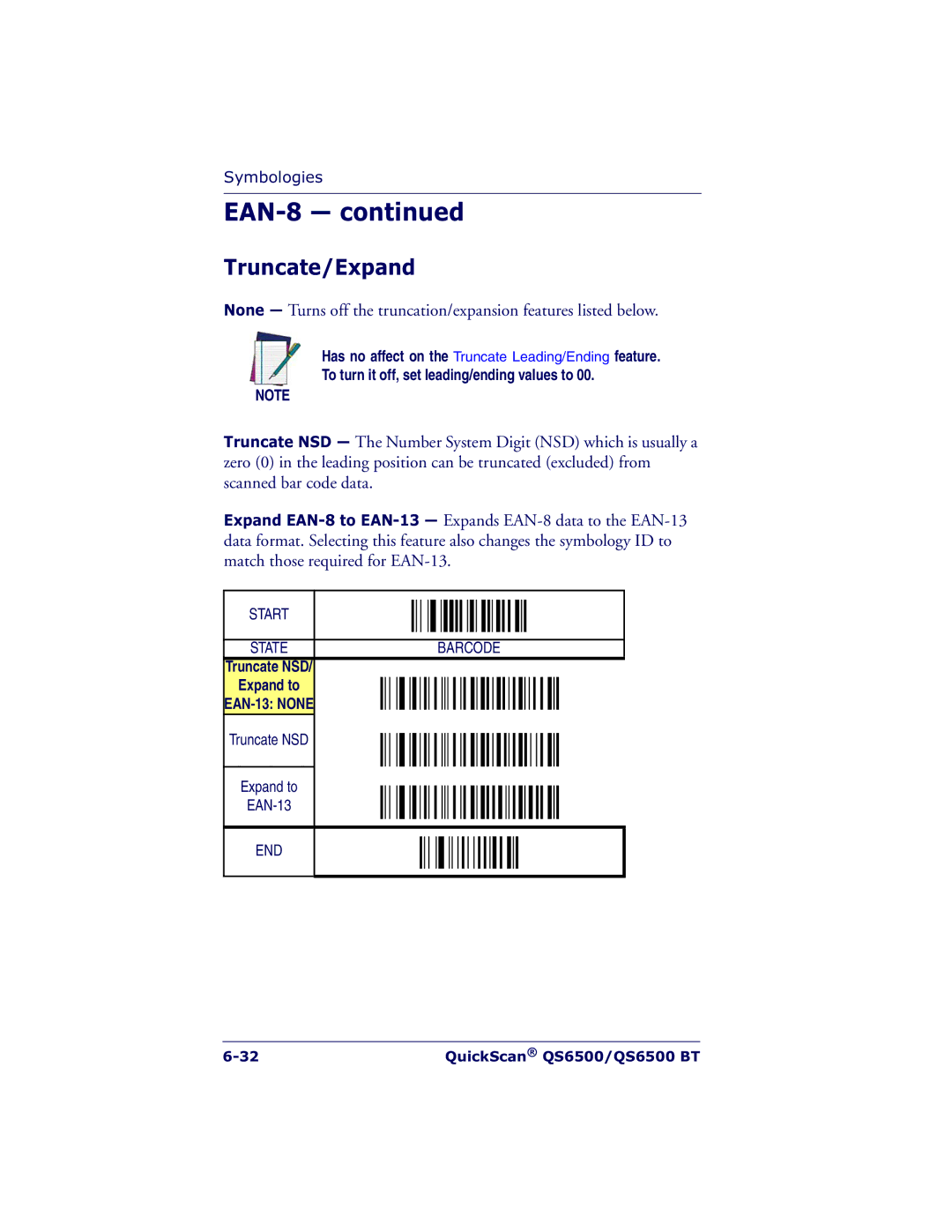 Datalogic Scanning QS6500BT manual EAN-8, Truncate/Expand 