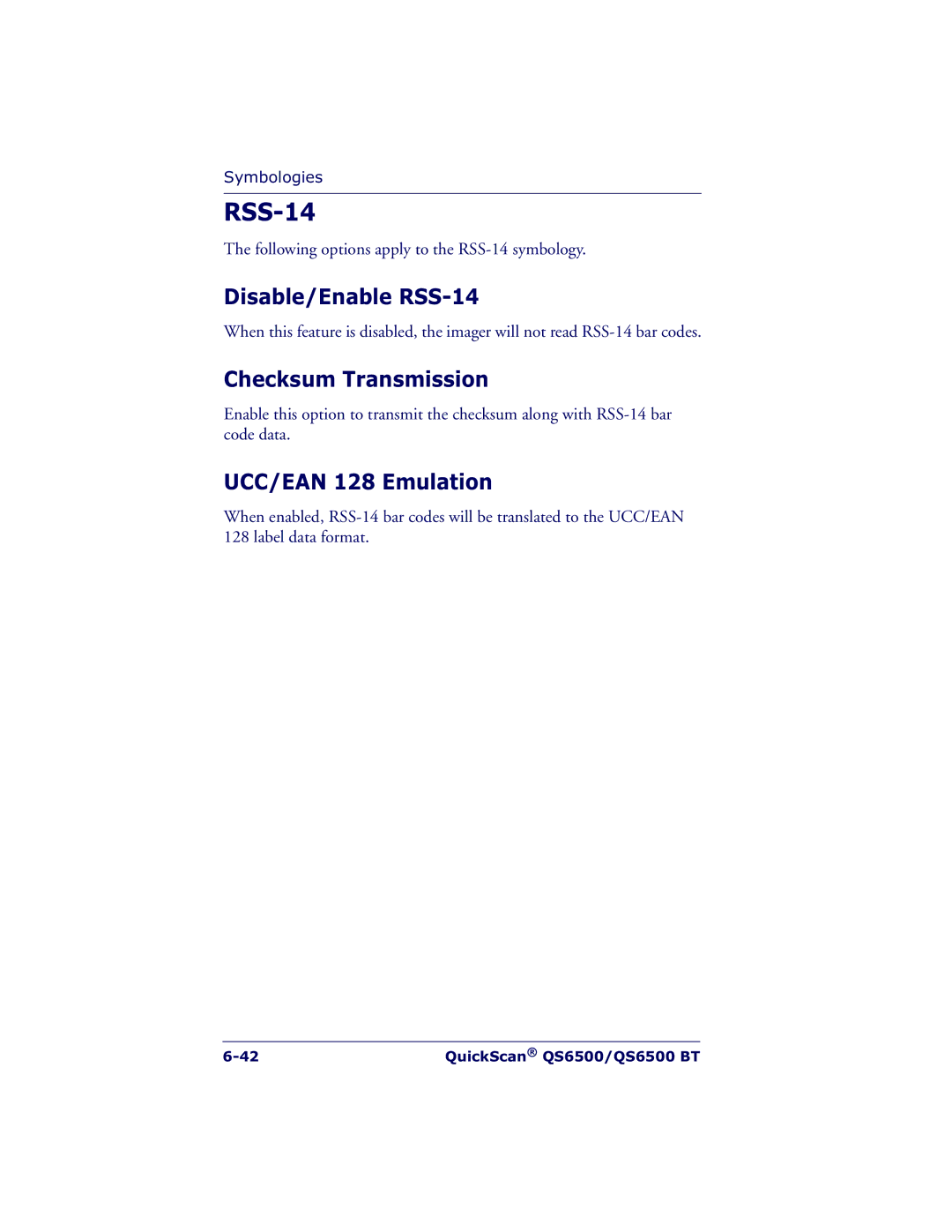 Datalogic Scanning QS6500BT manual Disable/Enable RSS-14, UCC/EAN 128 Emulation 