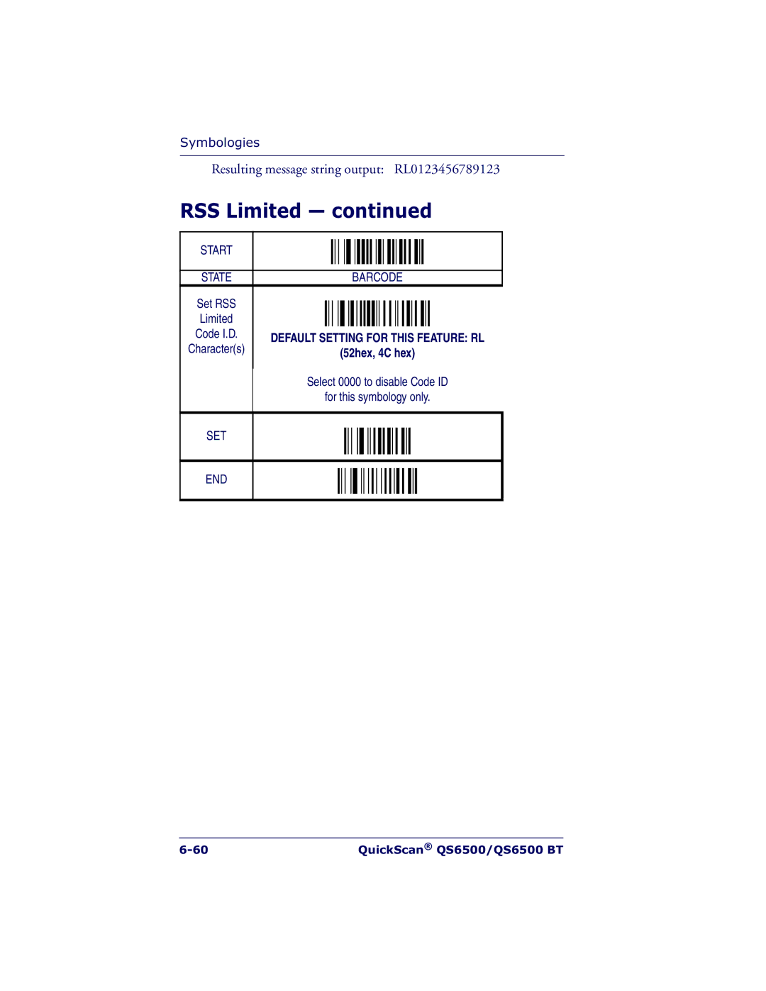 Datalogic Scanning QS6500BT manual 52hex, 4C hex 