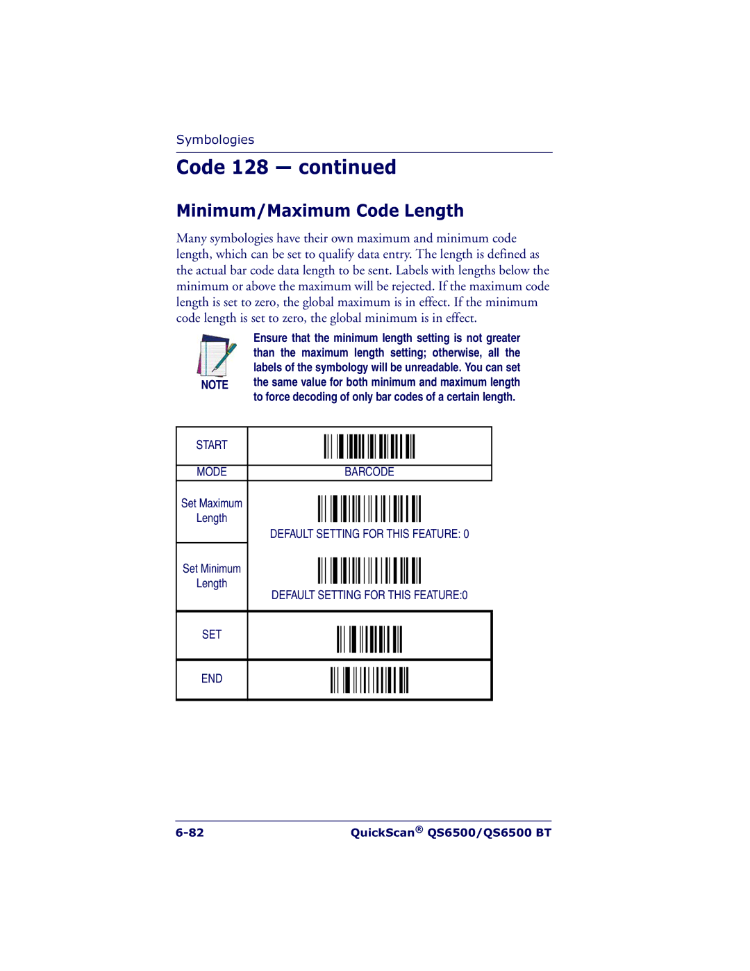 Datalogic Scanning QS6500BT manual Minimum/Maximum Code Length 