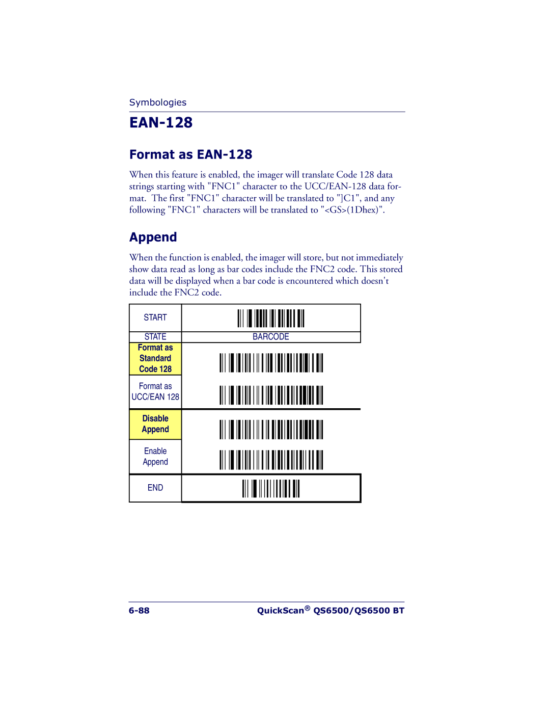 Datalogic Scanning QS6500BT manual Format as EAN-128 