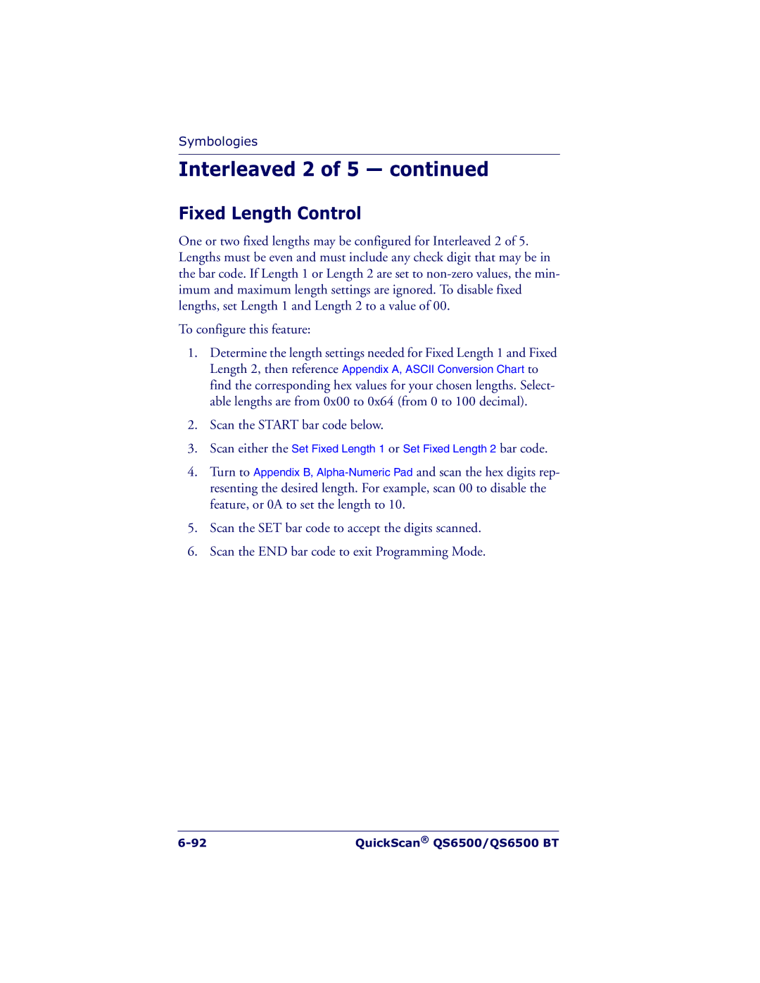 Datalogic Scanning QS6500BT manual Fixed Length Control 