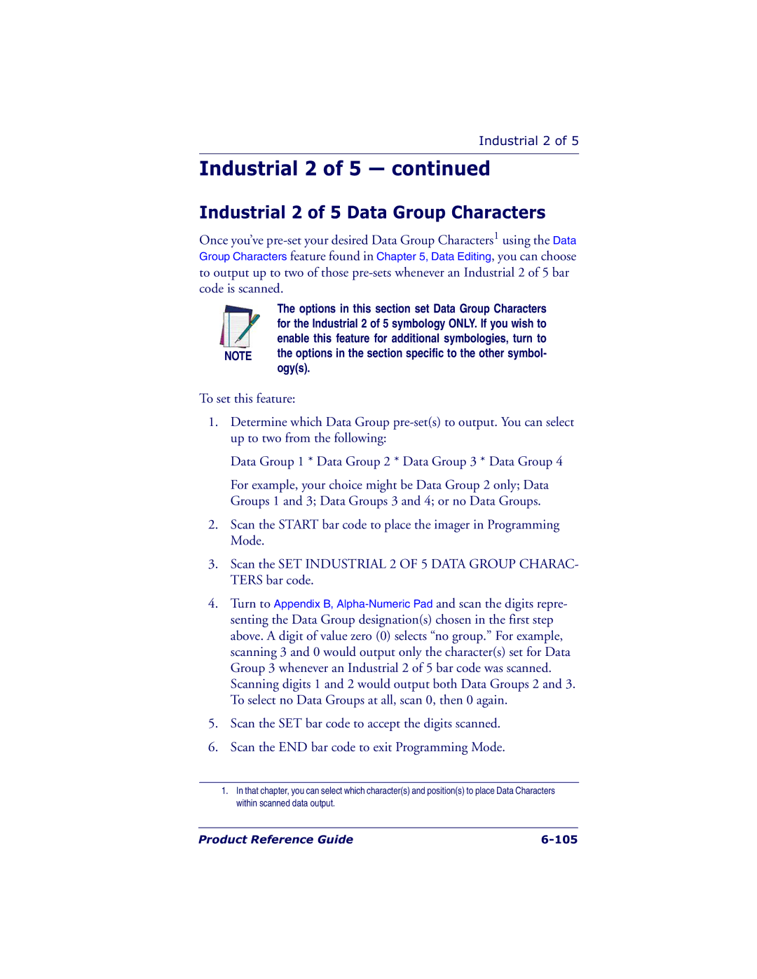 Datalogic Scanning QS6500BT manual Industrial 2 of 5 Data Group Characters 