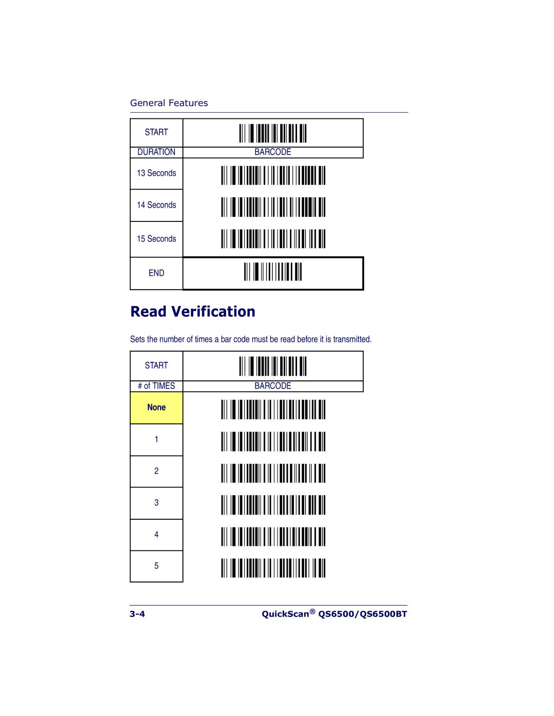 Datalogic Scanning QS6500BT manual Read Verification, None 