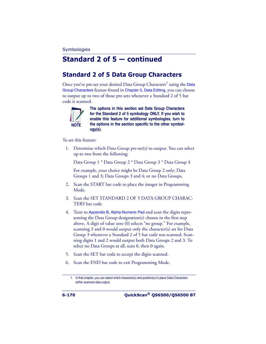 Datalogic Scanning QS6500BT manual Standard 2 of 5 Data Group Characters 