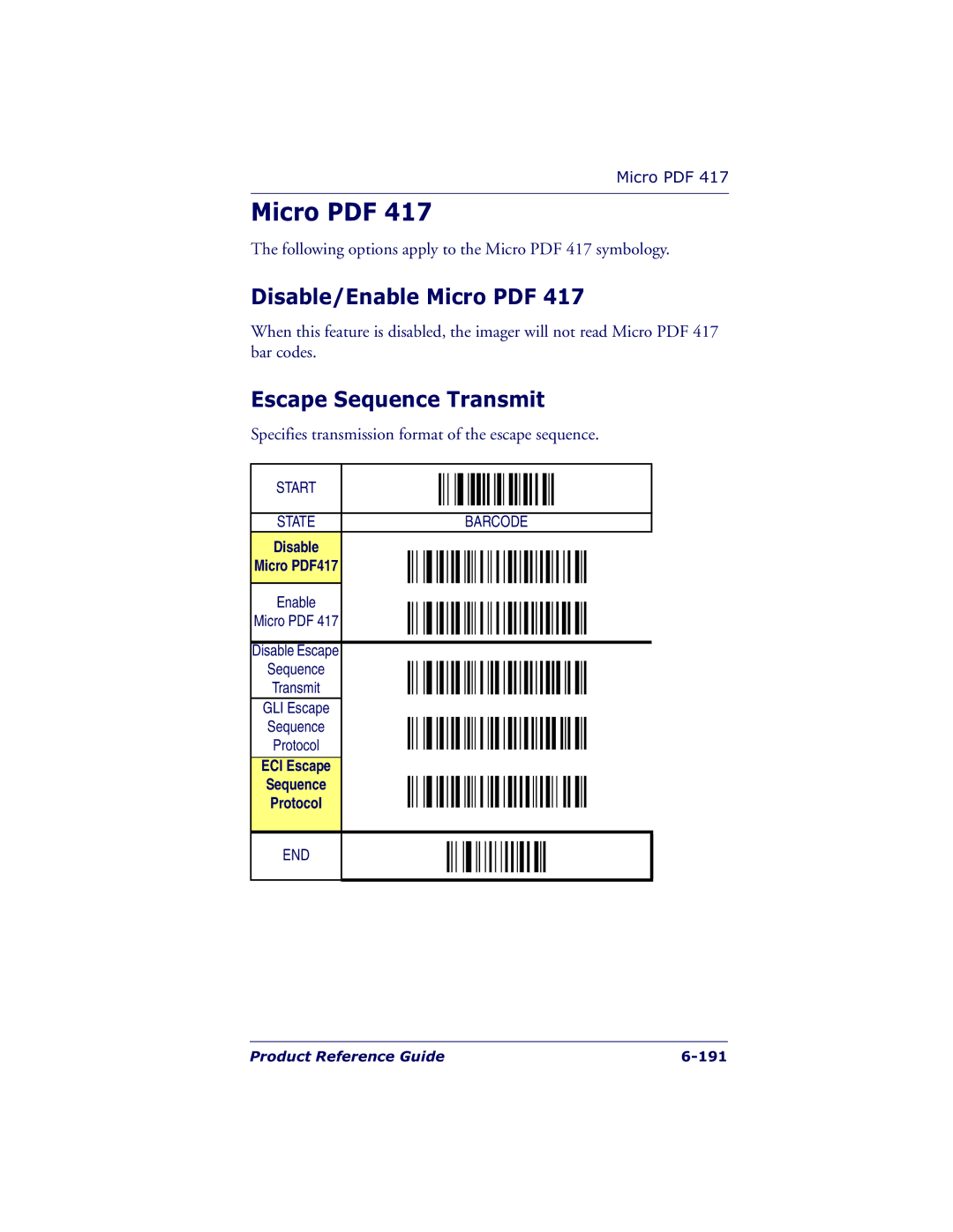 Datalogic Scanning QS6500BT manual Specifies transmission format of the escape sequence, ECI Escape Sequence Protocol 