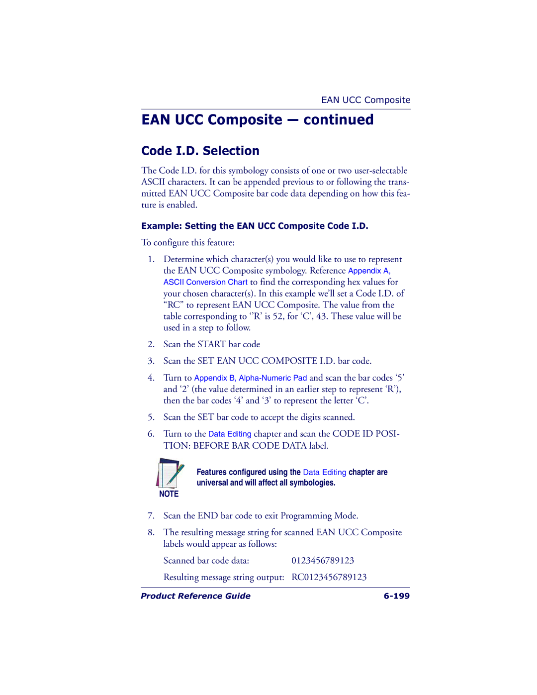 Datalogic Scanning QS6500BT manual Example Setting the EAN UCC Composite Code I.D 