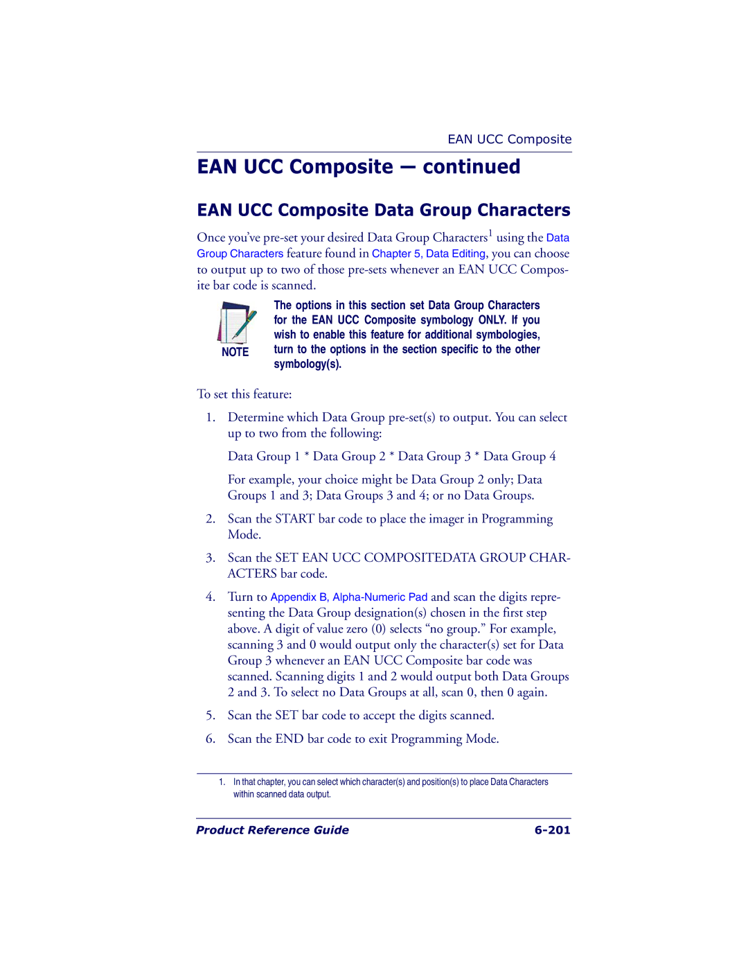 Datalogic Scanning QS6500BT manual EAN UCC Composite Data Group Characters 