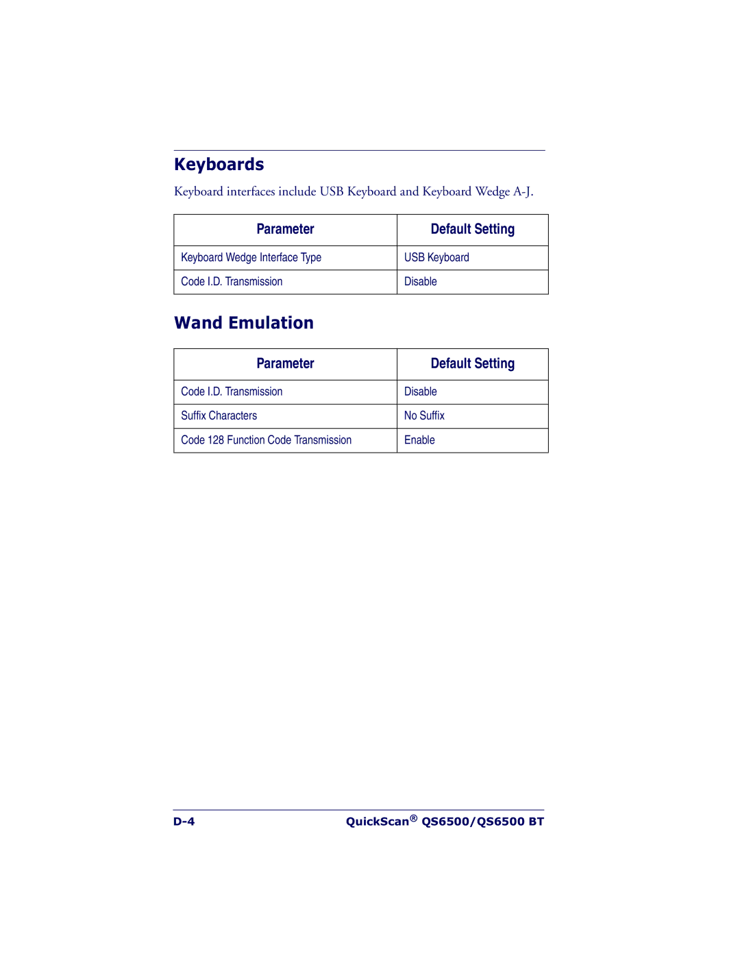 Datalogic Scanning QS6500BT manual Keyboards, Wand Emulation 